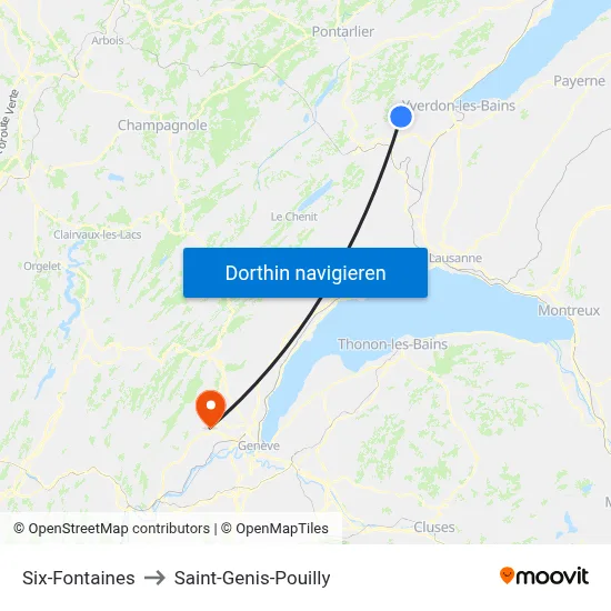 Six-Fontaines to Saint-Genis-Pouilly map