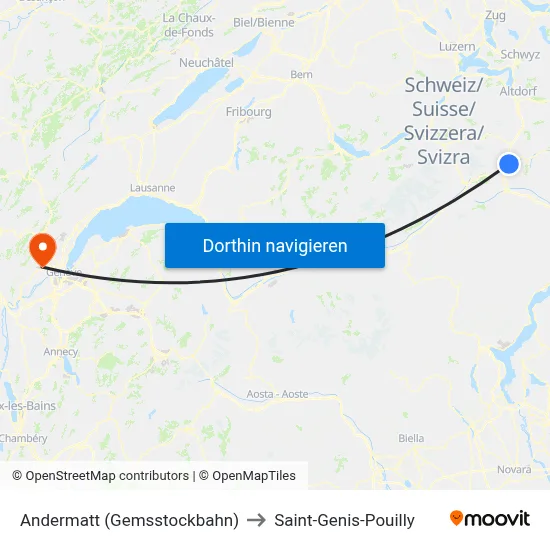 Andermatt (Gemsstockbahn) to Saint-Genis-Pouilly map