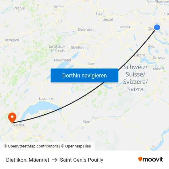 Dietlikon, Mäenriet to Saint-Genis-Pouilly map