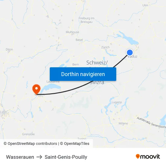 Wasserauen to Saint-Genis-Pouilly map