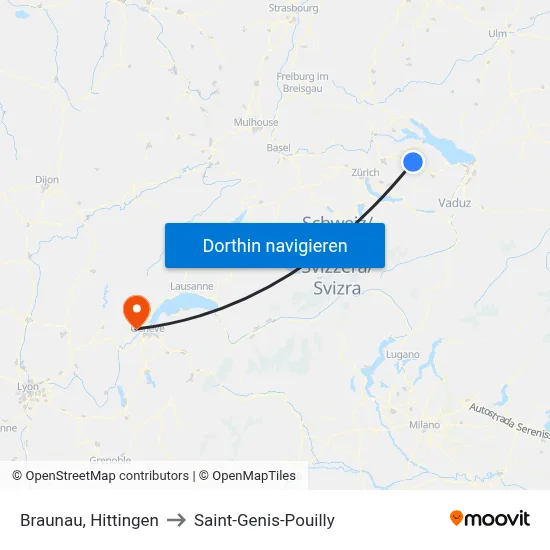 Braunau, Hittingen to Saint-Genis-Pouilly map