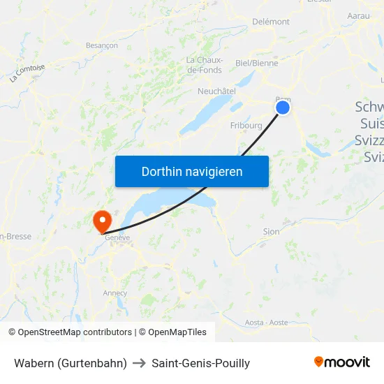 Wabern (Gurtenbahn) to Saint-Genis-Pouilly map