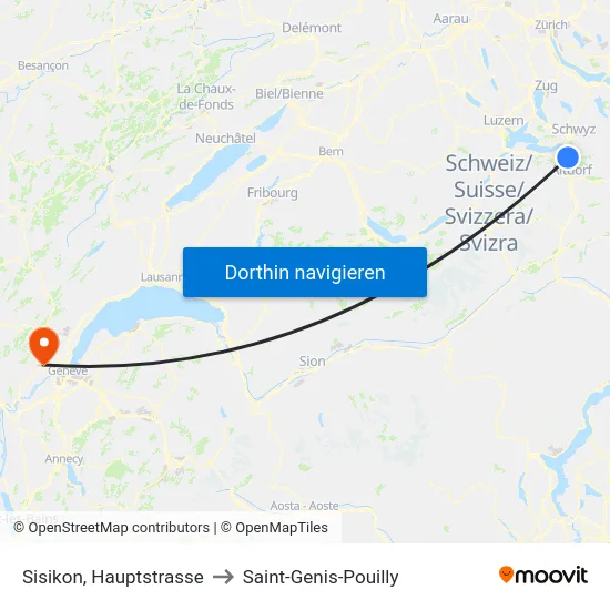 Sisikon, Hauptstrasse to Saint-Genis-Pouilly map