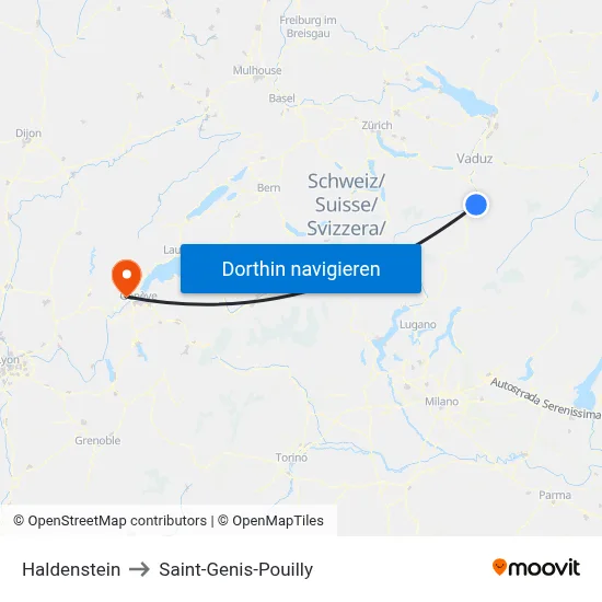 Haldenstein to Saint-Genis-Pouilly map