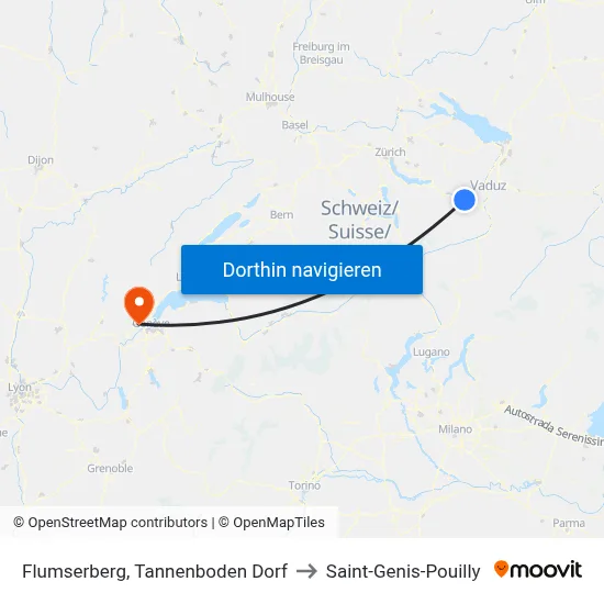 Flumserberg, Tannenboden Dorf to Saint-Genis-Pouilly map