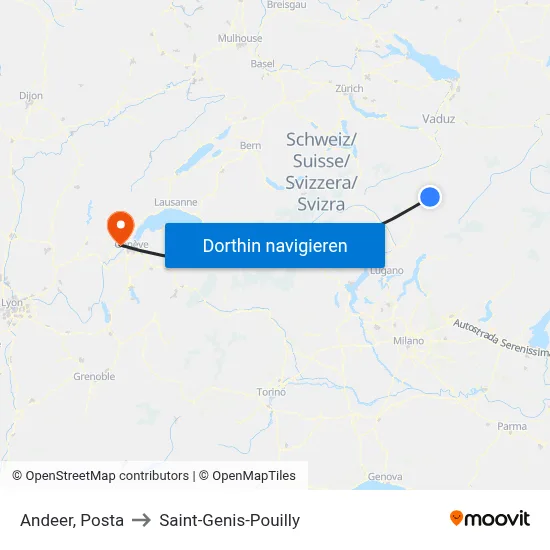Andeer, Posta to Saint-Genis-Pouilly map