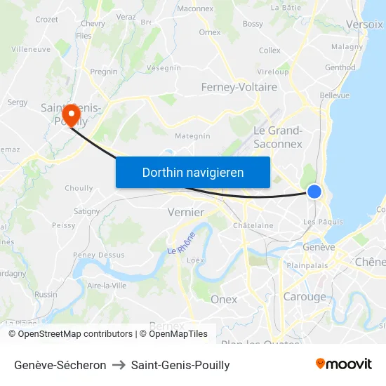 Genève-Sécheron to Saint-Genis-Pouilly map