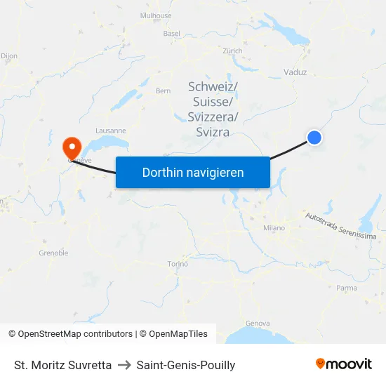 St. Moritz Suvretta to Saint-Genis-Pouilly map