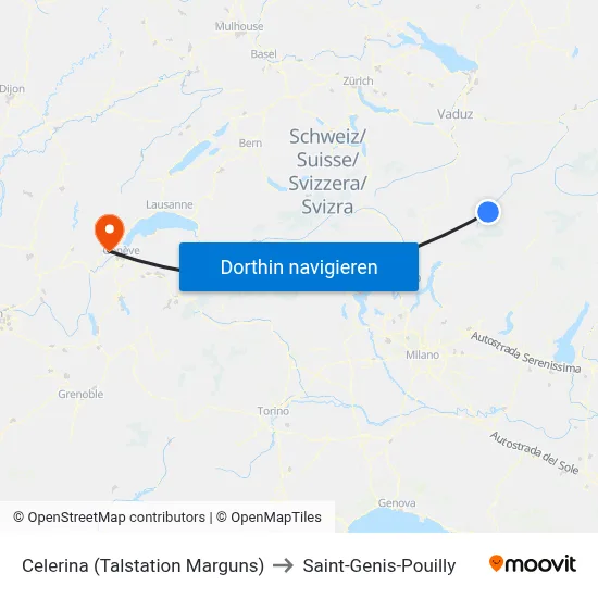 Celerina (Talstation Marguns) to Saint-Genis-Pouilly map