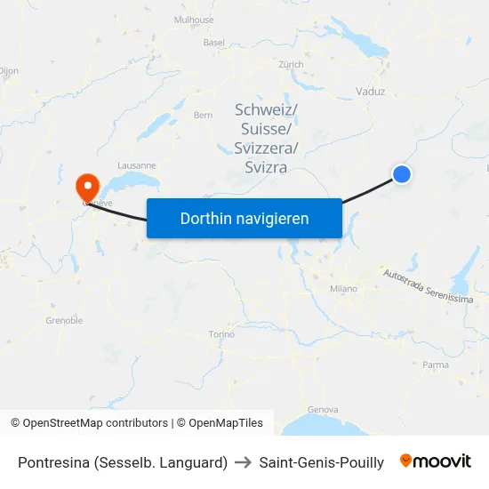 Pontresina (Sesselb. Languard) to Saint-Genis-Pouilly map