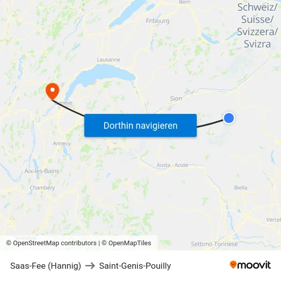 Saas-Fee (Hannig) to Saint-Genis-Pouilly map