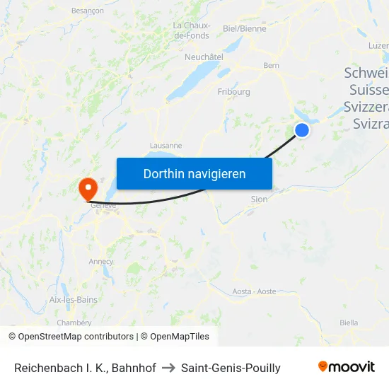 Reichenbach I. K., Bahnhof to Saint-Genis-Pouilly map