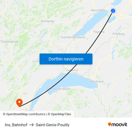 Ins, Bahnhof to Saint-Genis-Pouilly map