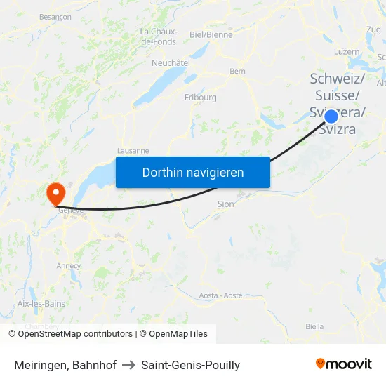 Meiringen, Bahnhof to Saint-Genis-Pouilly map