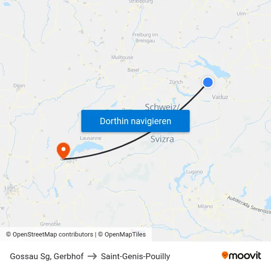 Gossau Sg, Gerbhof to Saint-Genis-Pouilly map
