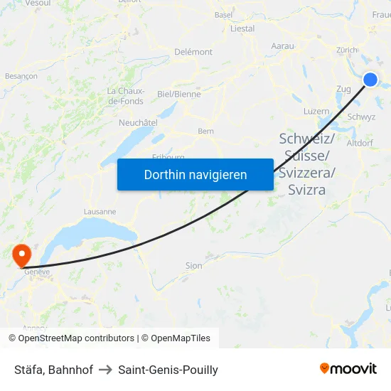 Stäfa, Bahnhof to Saint-Genis-Pouilly map
