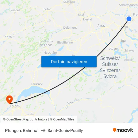 Pfungen, Bahnhof to Saint-Genis-Pouilly map