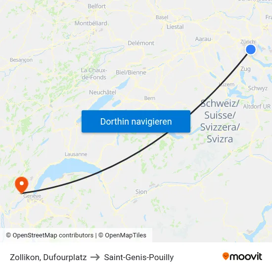 Zollikon, Dufourplatz to Saint-Genis-Pouilly map