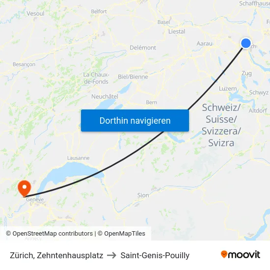 Zürich, Zehntenhausplatz to Saint-Genis-Pouilly map