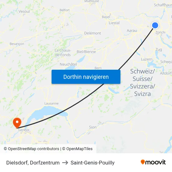 Dielsdorf, Dorfzentrum to Saint-Genis-Pouilly map