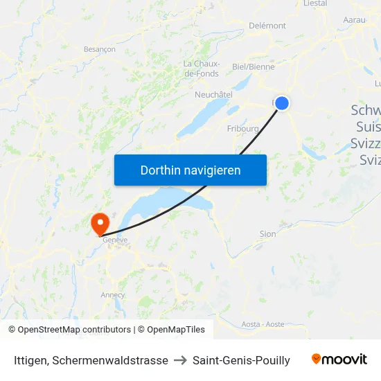 Ittigen, Schermenwaldstrasse to Saint-Genis-Pouilly map