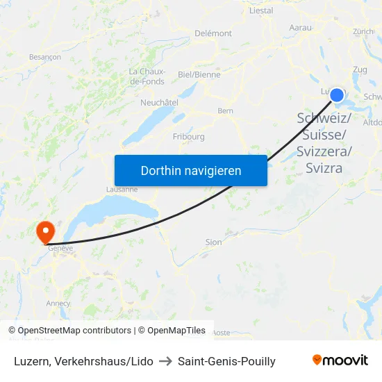 Luzern, Verkehrshaus/Lido to Saint-Genis-Pouilly map