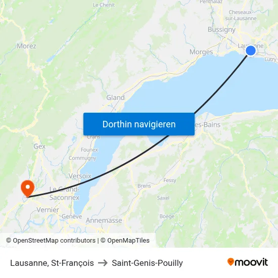 Lausanne, St-François to Saint-Genis-Pouilly map