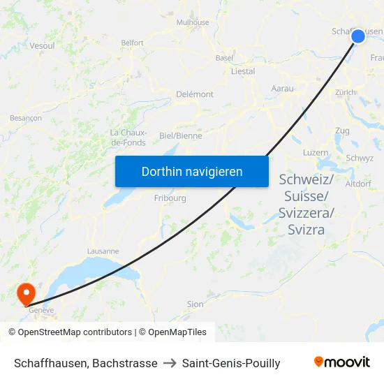 Schaffhausen, Bachstrasse to Saint-Genis-Pouilly map