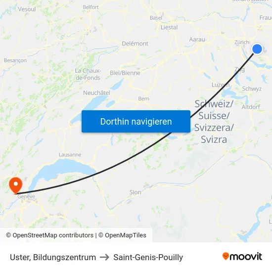 Uster, Bildungszentrum to Saint-Genis-Pouilly map