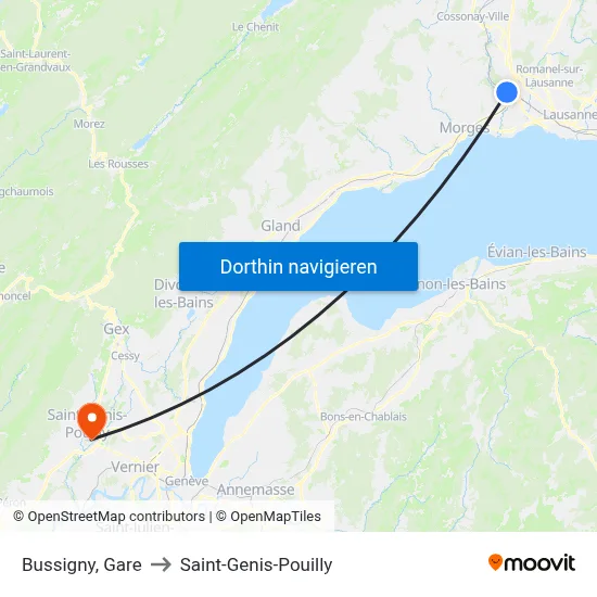 Bussigny, Gare to Saint-Genis-Pouilly map