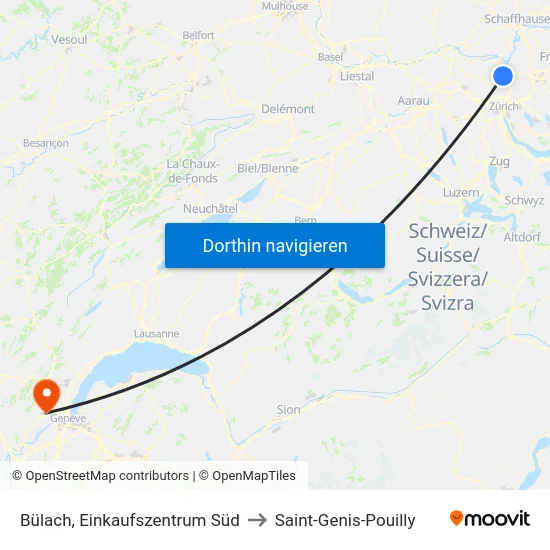 Bülach, Einkaufszentrum Süd to Saint-Genis-Pouilly map