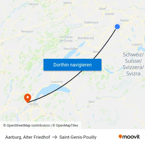 Aarburg, Alter Friedhof to Saint-Genis-Pouilly map