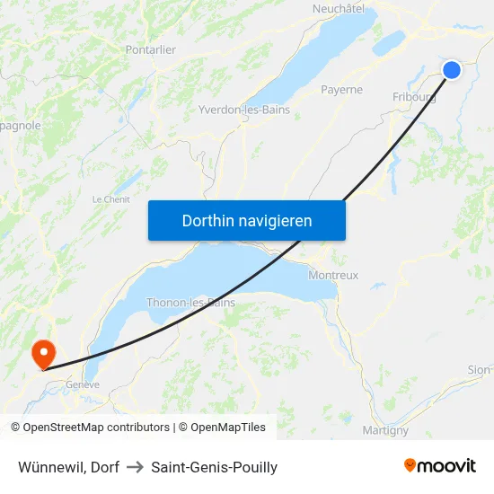 Wünnewil, Dorf to Saint-Genis-Pouilly map