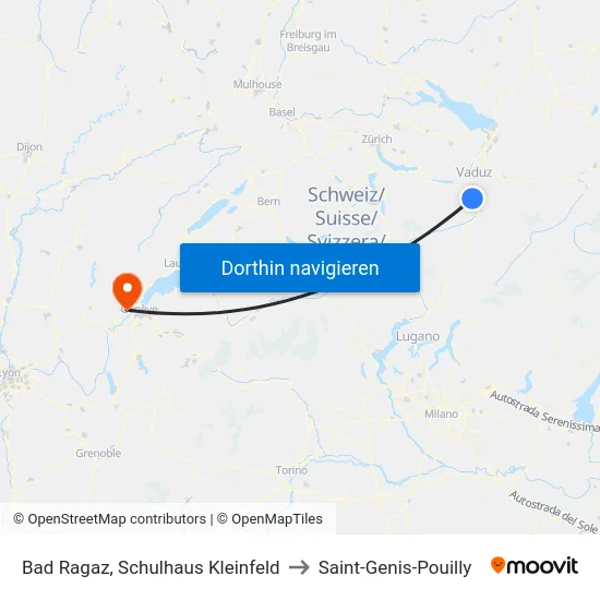 Bad Ragaz, Schulhaus Kleinfeld to Saint-Genis-Pouilly map