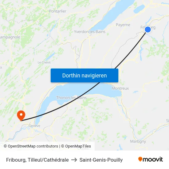 Fribourg, Tilleul/Cathédrale to Saint-Genis-Pouilly map