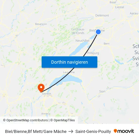 Biel/Bienne,Bf Mett/Gare Mâche to Saint-Genis-Pouilly map