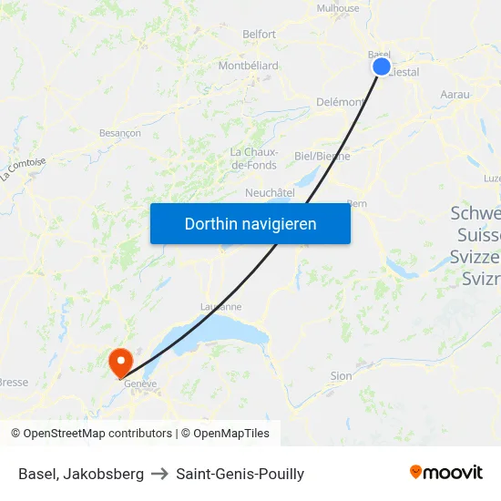 Basel, Jakobsberg to Saint-Genis-Pouilly map