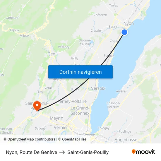 Nyon, Route De Genève to Saint-Genis-Pouilly map