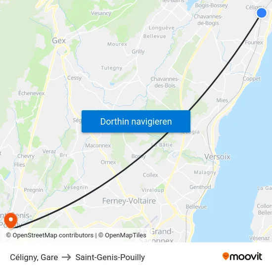 Céligny, Gare to Saint-Genis-Pouilly map