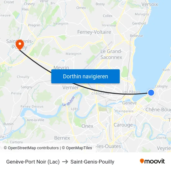 Genève-Port Noir (Lac) to Saint-Genis-Pouilly map