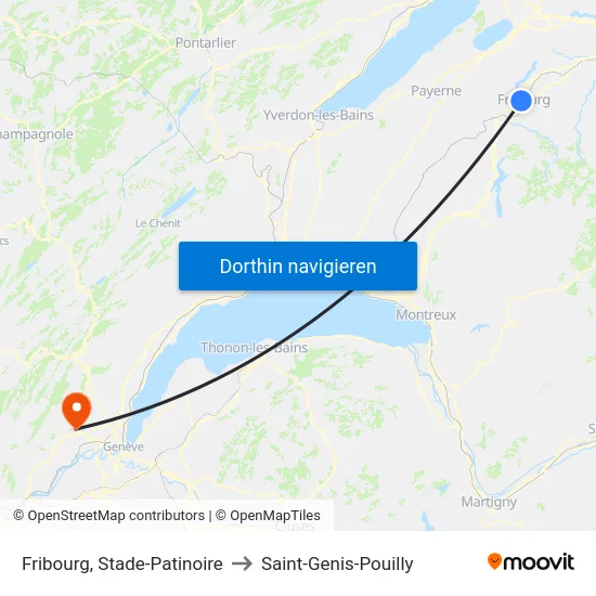 Fribourg, Stade-Patinoire to Saint-Genis-Pouilly map