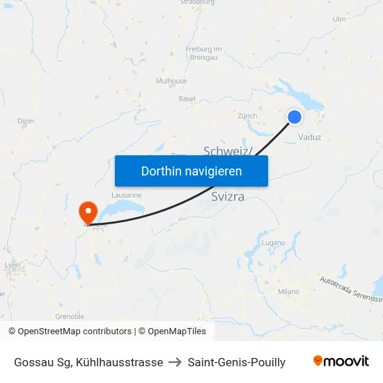 Gossau Sg, Kühlhausstrasse to Saint-Genis-Pouilly map