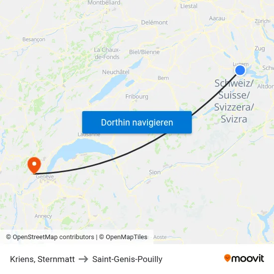 Kriens, Sternmatt to Saint-Genis-Pouilly map
