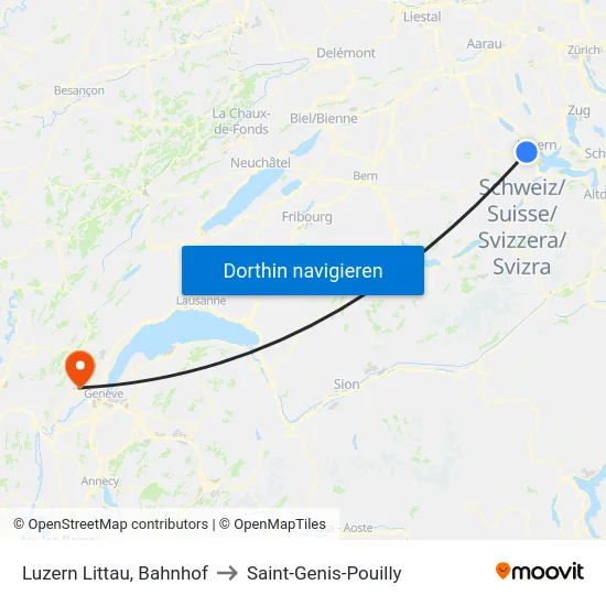 Luzern Littau, Bahnhof to Saint-Genis-Pouilly map
