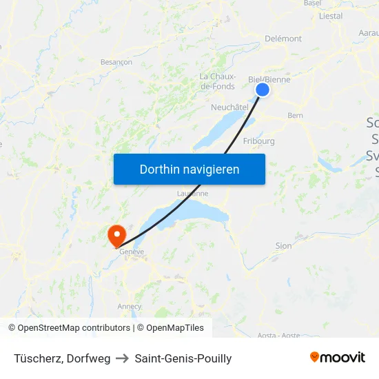 Tüscherz, Dorfweg to Saint-Genis-Pouilly map