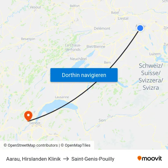 Aarau, Hirslanden Klinik to Saint-Genis-Pouilly map