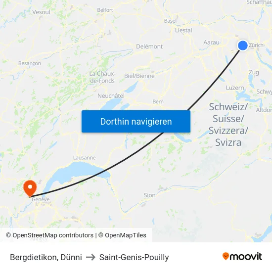 Bergdietikon, Dünni to Saint-Genis-Pouilly map
