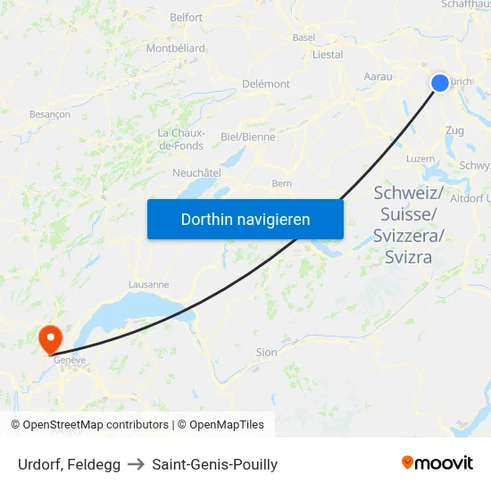 Urdorf, Feldegg to Saint-Genis-Pouilly map