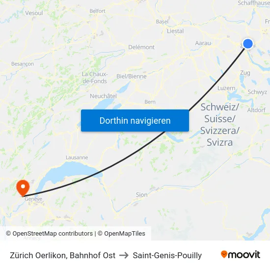 Zürich Oerlikon, Bahnhof Ost to Saint-Genis-Pouilly map