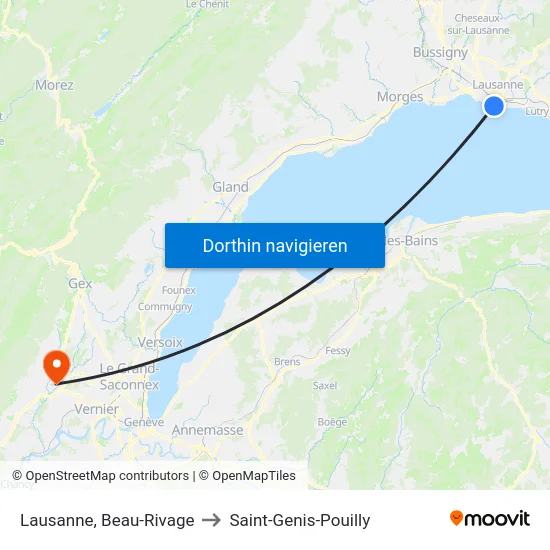 Lausanne, Beau-Rivage to Saint-Genis-Pouilly map